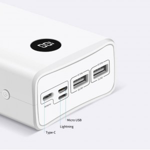 Kivee 30000mAh powerbank USB + Micro USB + USB-C + Lightning fehér (KV-PT301P)