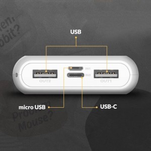 Kivee Powerbank 10000mAh USB + Micro USB + USB-C Bear, fehér