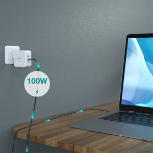 Choetech GaN Hálózati töltő 2x USB Type-C PD 3.0 QC 3.0 AFC 100W EU fehér (PD6008-EU)-1