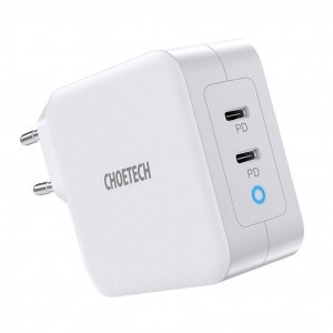 Choetech GaN Hálózati töltő 2x USB Type-C PD 3.0 QC 3.0 AFC 100W EU fehér (PD6008-EU)