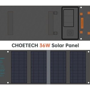 Choetech Hordozható napelemes töltő QC PD 36W - USB és USB Type-C szürke (SC006)