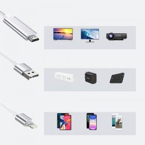Choetech Lightning - HDMi átalakító adapter USB csatlakozóval 1.8m fehér (LH0020)