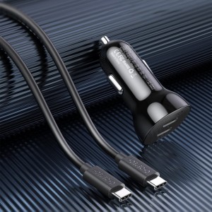 Choetech Autós szivargyújtós töltő 2x USB Type-C QC PD 40W FCP AFC + USB Type-C kábel fekete (TC0008)