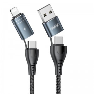 Remax 4in1 USB Type-C - USB Type-C kábel QC, PD 2.4A átalakító fejekkel 1.2m fekete (RC-164)