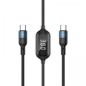 Remax Litxn USB Type-C - USB Type-C kábel 60W PD áramerősség kijelzéssel 1m fekete (RC-193a)