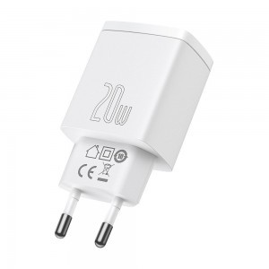 Baseus Compact hálózati töltő adapter USB Type-C / USB-A 20W 3A PD QC3.0 fehér (CCXJ-B02)