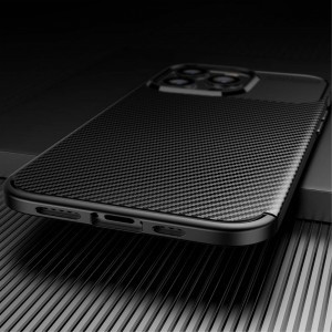 iPhone 13 Pro Max Armored szénszál mintájú TPU tok fekete