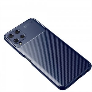 Samsung Galaxy A22 4G Armored szénszál mintájú TPU tok kék