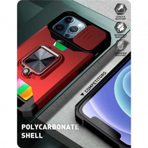iPhone 13 Ring Armor tok kameralencse védővel, kihajtható támasszal, kártyatartóval piros (ip-13-ring-armor-red)