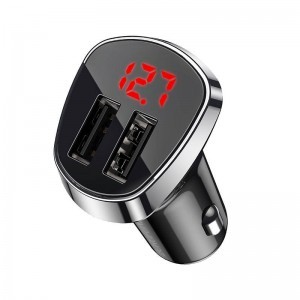 Borofone BZ15 Univerzális autós töltő LCD 2.4A 2x USB + Lightning kábel 1m fekete
