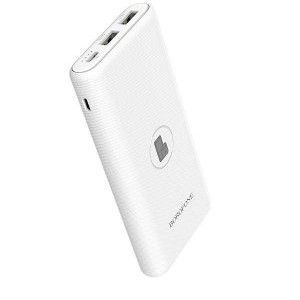 Borofone Winner BT31 Powerbank 10000mAh Vezeték nélküli töltéssel + USB-C + Micro USB + 2xUSB fehér