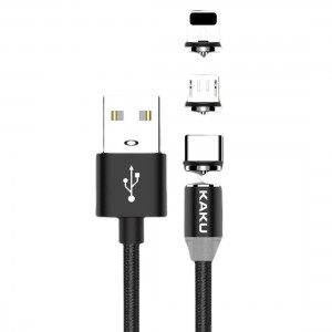 Ksc 3in1 Mágneses kábel USB Type C + Lightning + Micro USB 3A 1m fekete