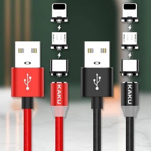 Ksc 3in1 Mágneses kábel USB Type C + Lightning + Micro USB 3A 1m piros