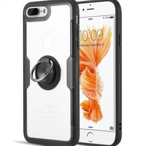 iPhone 7 Clear Carbon szénszál mintás tok gyűrű támasszal fekete