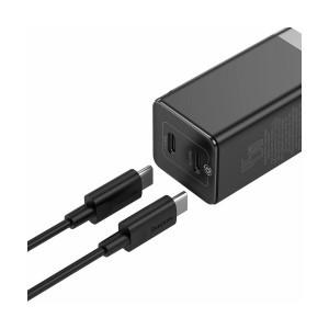 Baseus GaN Hálózati gyorstöltő adapter 45W 2x USB Type-C aljzat + Type-C kábel 60W, 3A, 1m