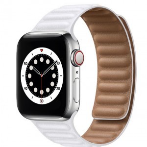Apple Watch 3/4/5/6/7/8/SE 38/40/41mm fehér Loop Leather bőr óraszíj mágneses
