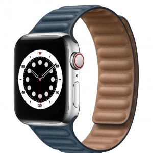 Apple Watch 3/4/5/6/7/8/SE 38/40/41mm sötétkék Loop Leather bőr óraszíj mágneses
