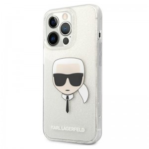 iPhone 13 Pro Karl Lagerfeld Glitter Karl`s Head tok ezüst (KLHCP13LKHTUGLS)