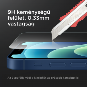 iPhone 12 Mini kijelzővédő üvegfólia, felhelyezést segítő kerettel 9H 2.5D HD 0.33mm Alphajack