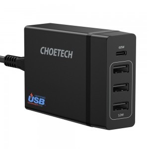 Choetech Hálózati töltő adapter 3x USB / 1x USB Type C 60W PD fekete (PD72-1C3U)-1