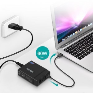 Choetech Hálózati töltő adapter 3x USB / 1x USB Type C 60W PD fekete (PD72-1C3U)