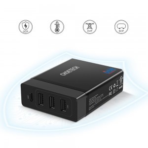 Choetech Hálózati töltő adapter 3x USB / 1x USB Type C 60W PD fekete (PD72-1C3U)