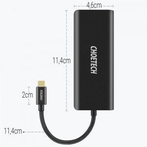 Choetech HUB adapter USB Type-C 6in1 100W PD fekete (HUB-M05)