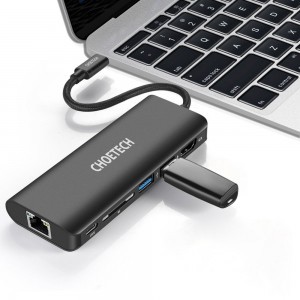 Choetech HUB adapter USB Type-C 6in1 100W PD fekete (HUB-M05)