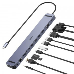 Choetech 11in1 HUB adapter USB Type-C 100W PD szürke (HUB-M20)