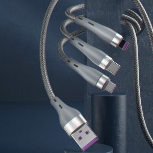 Dudao 3in1 USB kábel - Lightning / micro USB / USB Type-C 65W 1.2m szürke (L20X)