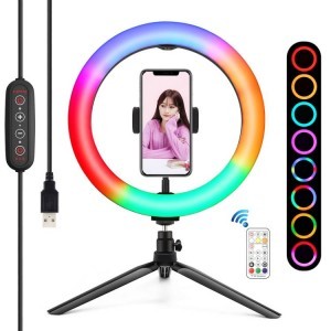 PULUZ 26cm RGB LED körfény, körlámpa, ringlight asztali állvánnyal, telefontartóval, távirányítóval (PKT3082B)