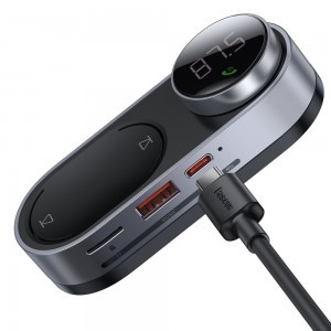 Baseus Napelemes vezeték nélküli MP3 FM Transmitter Bluetooth 5.0 750mAh (TF kártya / USB / AUX) fekete (CDMP000001)