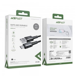 Acefast USB–USB-C adatkábel 3A 1,2 m alumíniumötvözet fekete