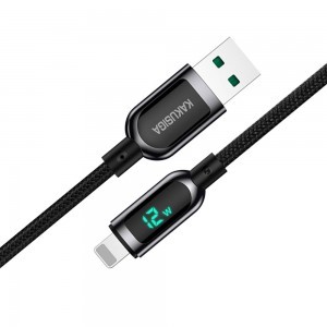 Kakusiga USB - Lightning kábel 12W 5A 1,2m LED digitális kijelző fekete