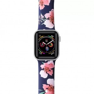 Apple Watch 38/40/41 mm nyomtatott szilikon szíj virágmintás kék