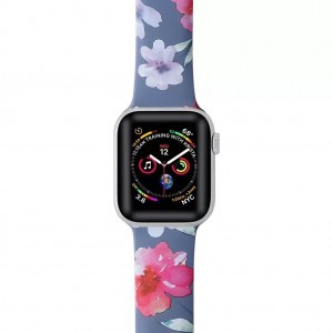 Apple Watch 42/44/45 mm nyomtatott szilikon szíj virágmintás szürke