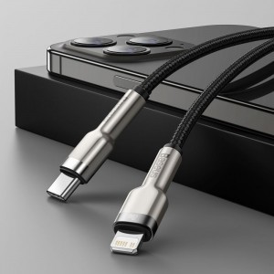 Baseus Cafule Series Metal USB Type-C - Lightning PD 20W kábel 25cm fekete (CATLJK-01)