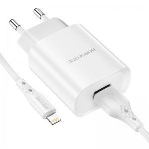 Borofone BN1 Hálózati töltő adapter USB 2.1A + Lightning kábel fehér