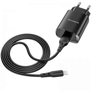 Borofone BN1 Hálózati töltő adapter USB 2.1A + Lightning kábel fekete