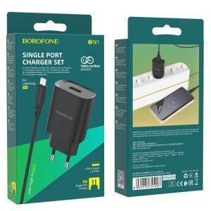 Borofone BN1 Hálózati töltő adapter USB 2.1A + Lightning kábel fekete
