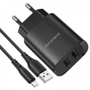 Borofone BN2 Hálózati töltő adapter 2xUSB 2.1A + Micro USB kábel fekete
