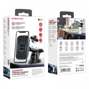 Borofone BH35 Mágneses autós telefontartó és Vezeték nélküli Qi töltő műszerfalra / szellőzőre fekete