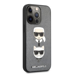 iPhone 13 Pro Max Karl Lagerfeld Karl Choupette Heads Saffiano tok ezüst (KLHCP13XSAKICKCSL)