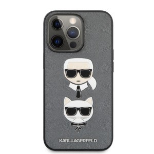 iPhone 13 Pro Max Karl Lagerfeld Karl Choupette Heads Saffiano tok ezüst (KLHCP13XSAKICKCSL)