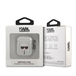 AirPods 1/2 Karl Lagerfeld Glitter Karl`s Head tok ezüst (KLA2UKHGS)