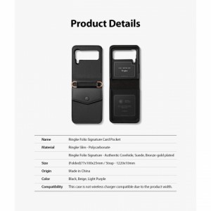 Samsung Galaxy Z Flip 3 Ringke Signature valódi bőr tok vállpánttal fekete
