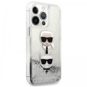 iPhone 13 Pro Max Karl Lagerfeld Liquid Glitter Karl és Choupette Head tok ezüst (KLHCP13XKICGLS)