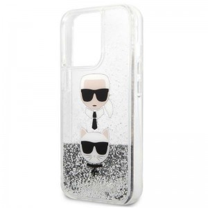 iPhone 13 Pro Max Karl Lagerfeld Liquid Glitter Karl és Choupette Head tok ezüst (KLHCP13XKICGLS)