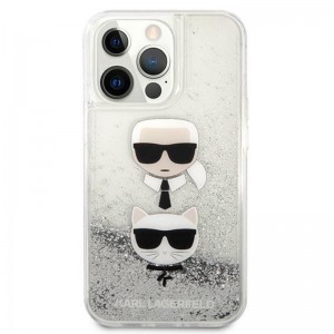 iPhone 13 Pro Max Karl Lagerfeld Liquid Glitter Karl és Choupette Head tok ezüst (KLHCP13XKICGLS)