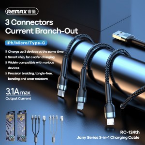 Remax Jany 3in1 USB - USB Type-C, micro USB, Lightning 3.1A kábel 1m ezüst
